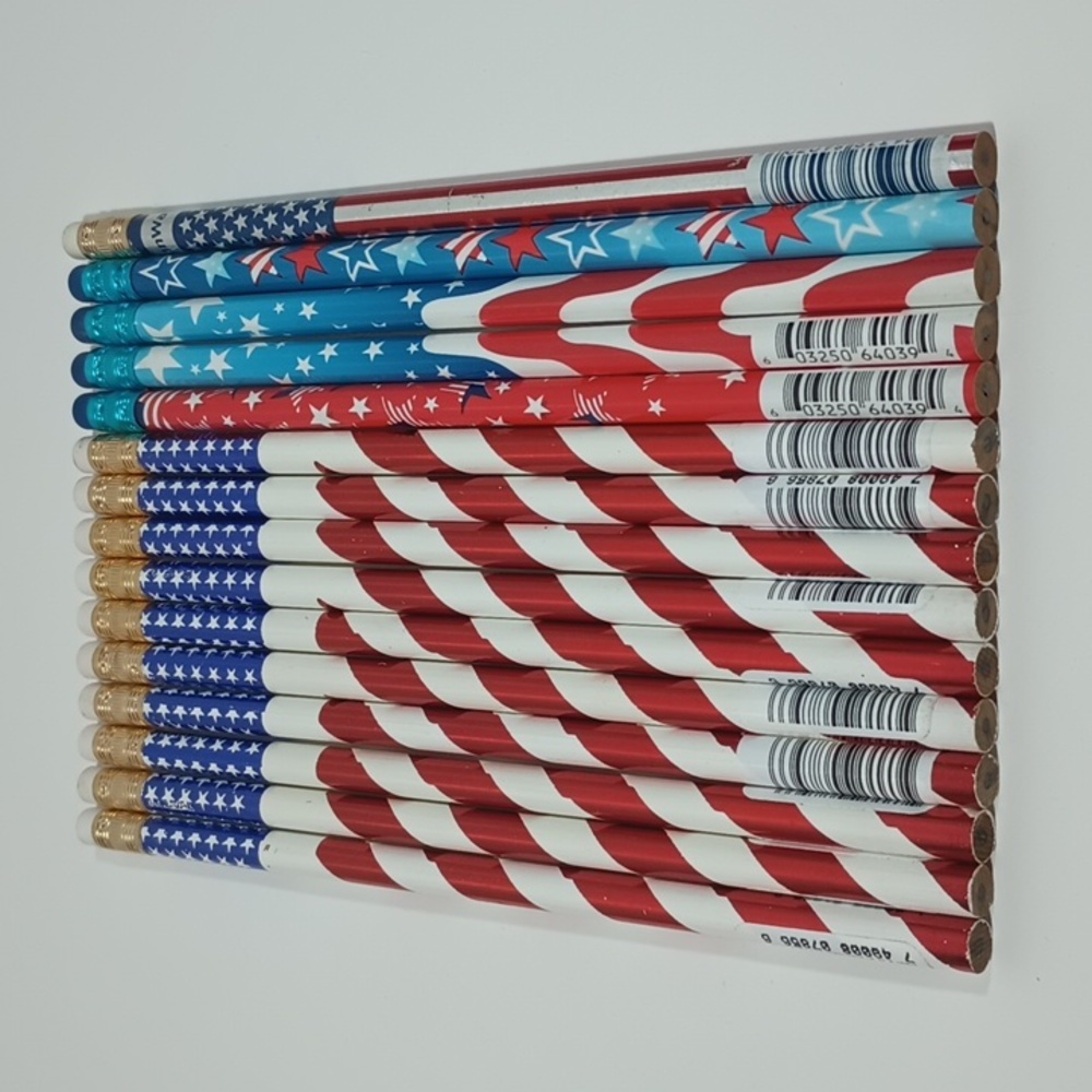 3/$15 90s VTG 15 Holographic Patriotic American Flag Pencils
